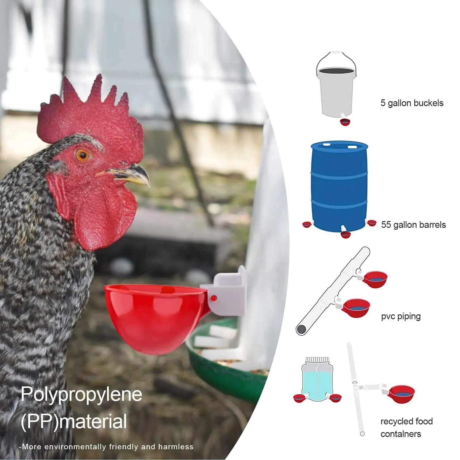 Gravity Fed Poultry Waterer with Spring Valve and Dual Rubber Seal, 10 Pack Valideals Outlet