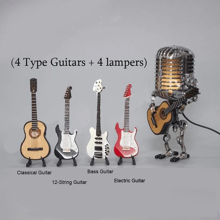 Vintage Microphone Lamp with Adjustable Metal Joints and Guitar Accent, Plug-In LED Bulb Valideals Outlet