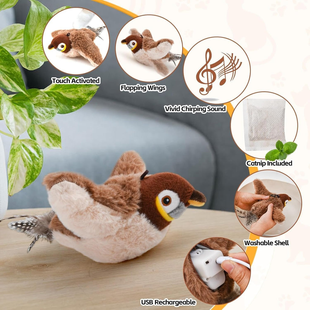 Interactive Cat Toy with Motion Sensor Chirps and Flap Tail, Rechargeable, Catnip Scent Valideals Outlet