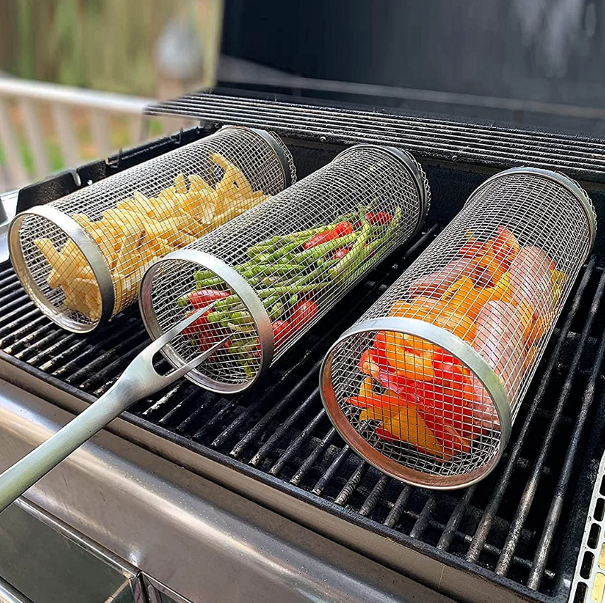 Grill Basket with 360 Degree Rotation and Flip Door, 304 Stainless Steel Valideals Outlet