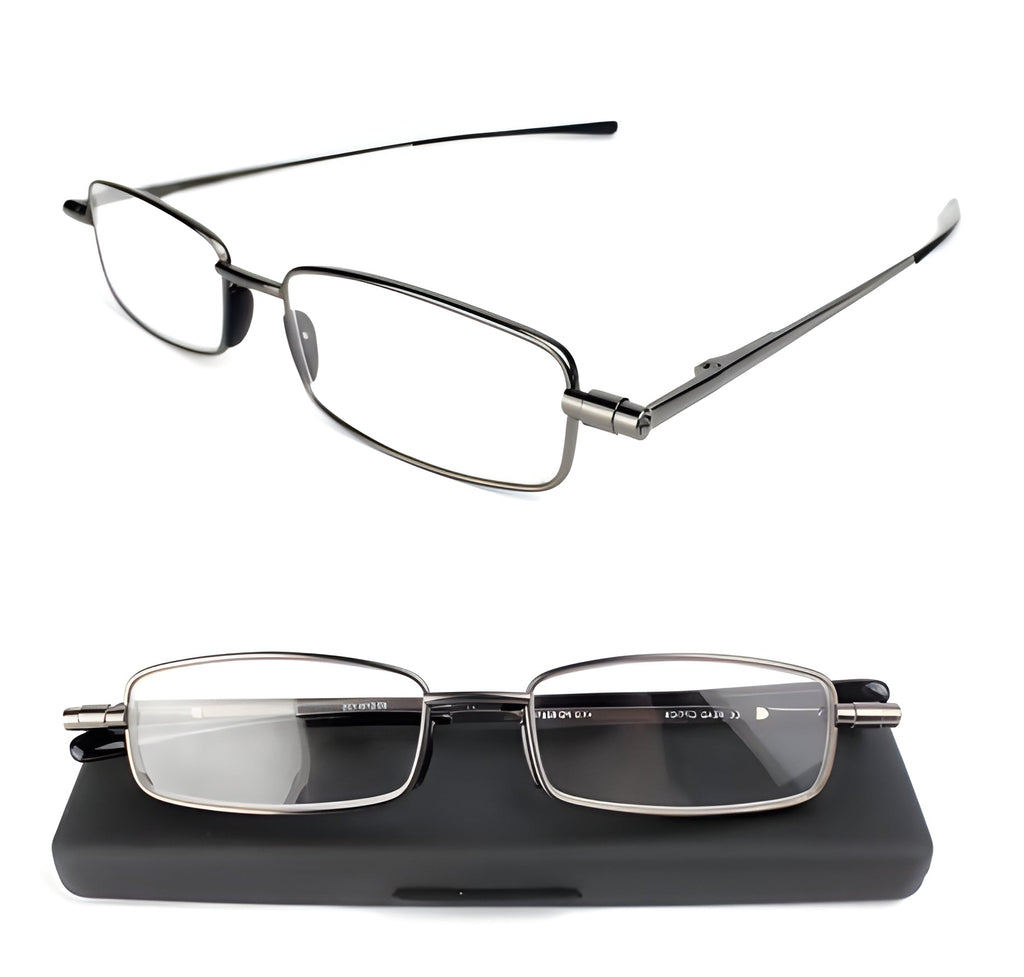 Folding Reading Glasses with Stainless Steel Frame and Slim Pocket Case, Gray Valideals Outlet