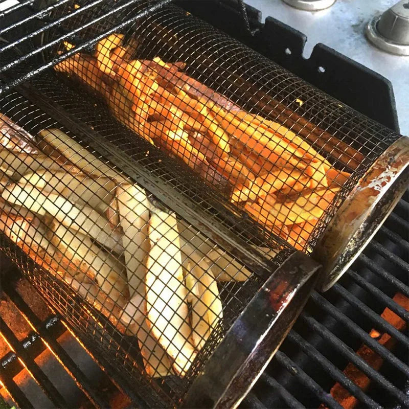 Grill Basket with 360 Degree Rotation and Flip Door, 304 Stainless Steel Valideals Outlet