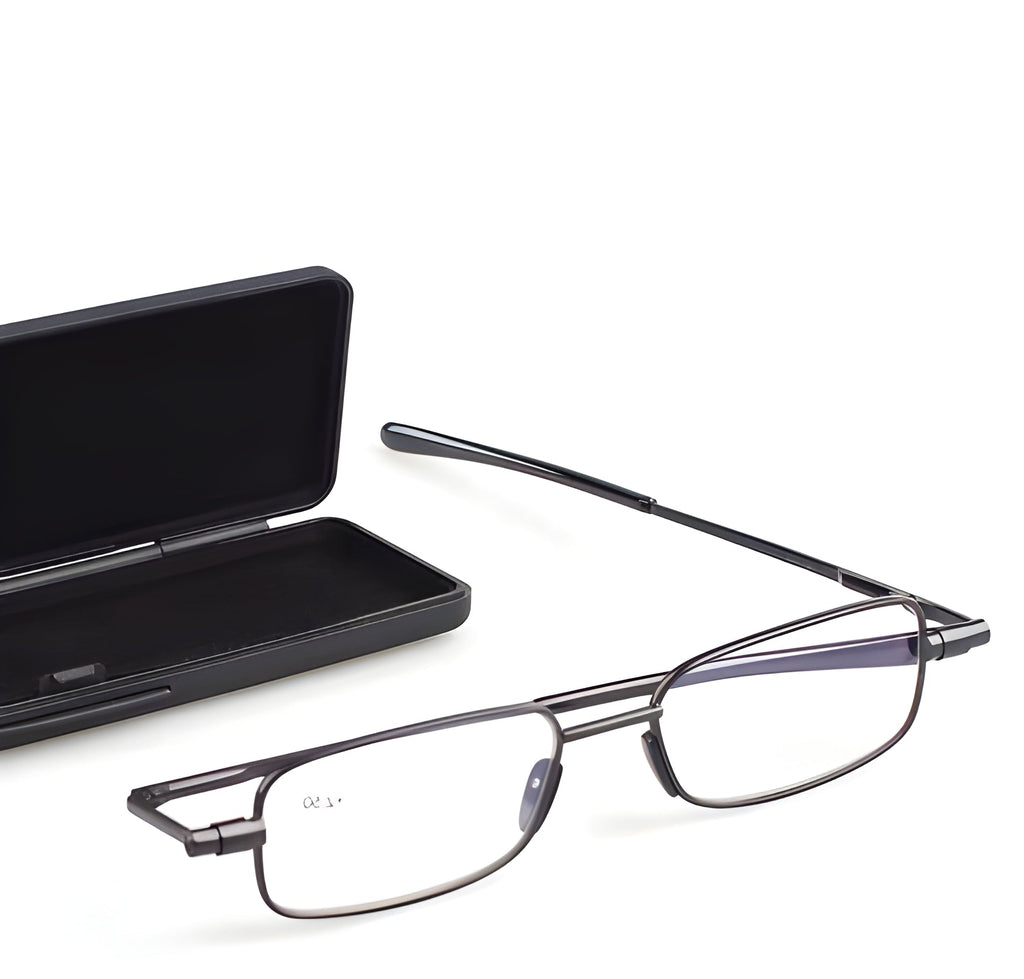 Folding Reading Glasses with Stainless Steel Frame and Slim Pocket Case, Gray Valideals Outlet