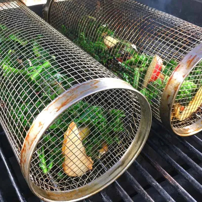 Grill Basket with 360 Degree Rotation and Flip Door, 304 Stainless Steel Valideals Outlet