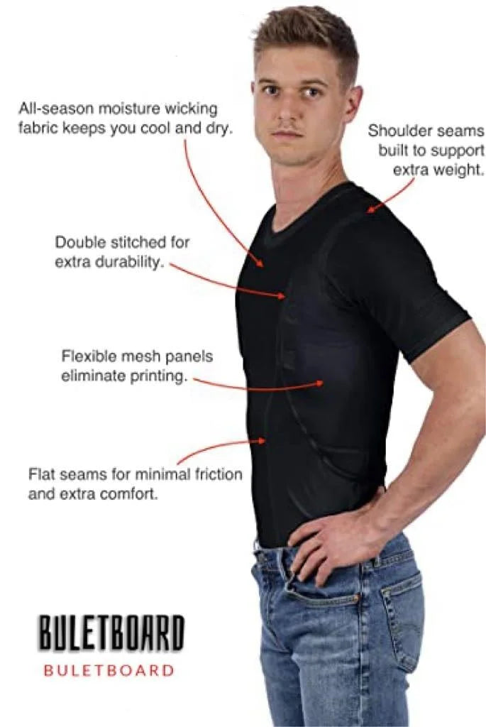 Concealed Carry Shirt with Ambidextrous Holsters and Padded Mesh, 19cm Pocket Depth Valideals Outlet