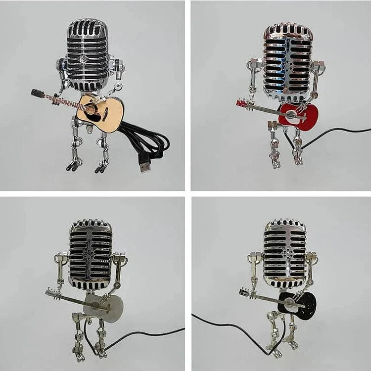 Vintage Microphone Lamp with Adjustable Metal Joints and Guitar Accent, Plug-In LED Bulb Valideals Outlet