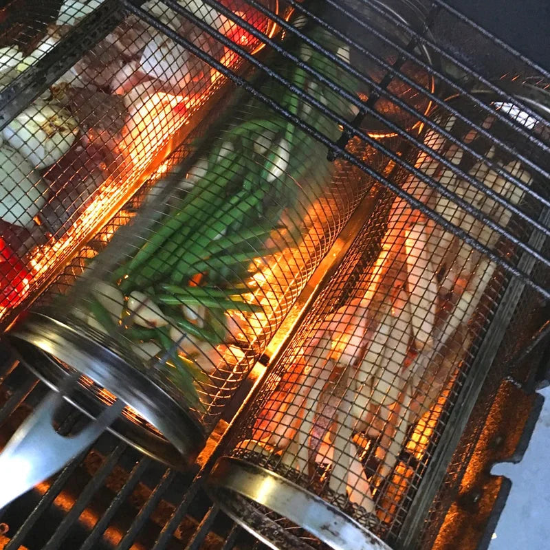 Grill Basket with 360 Degree Rotation and Flip Door, 304 Stainless Steel Valideals Outlet