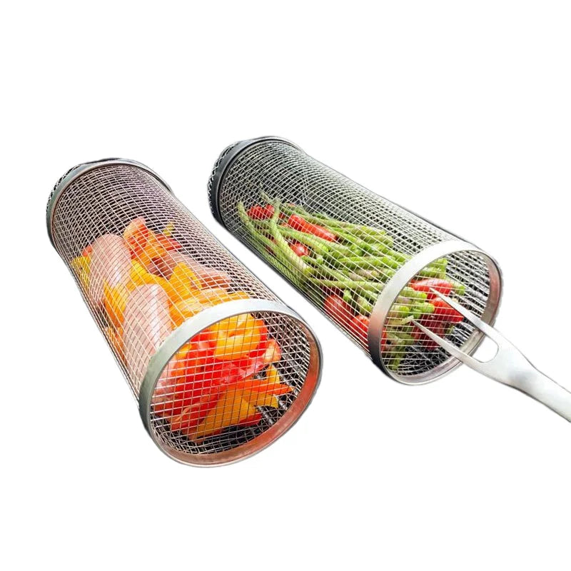 Grill Basket with 360 Degree Rotation and Flip Door, 304 Stainless Steel Valideals Outlet