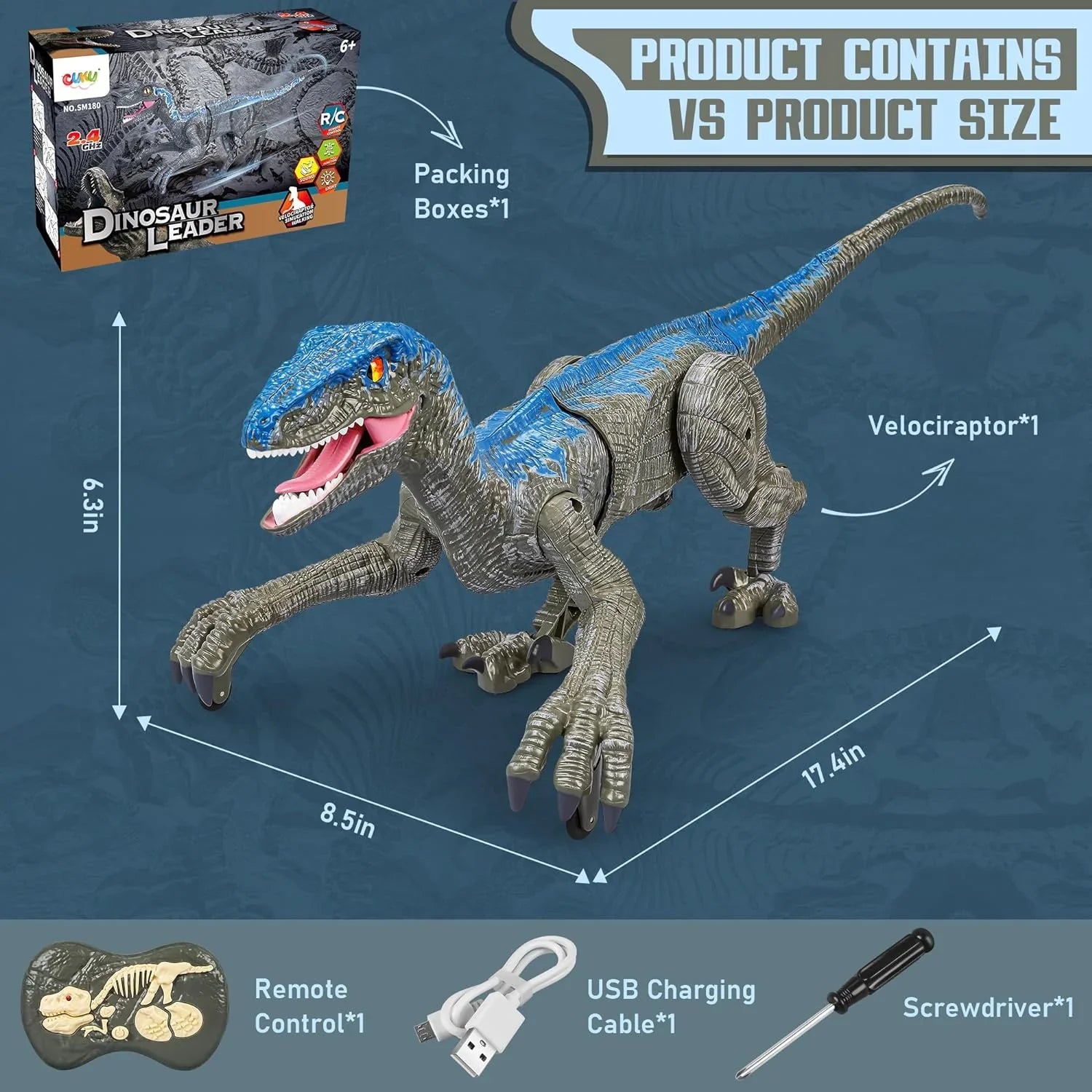 Velociraptor Dinosaur Toy with Remote Control and Rechargeable Battery, Roaring Sounds Valideals Outlet