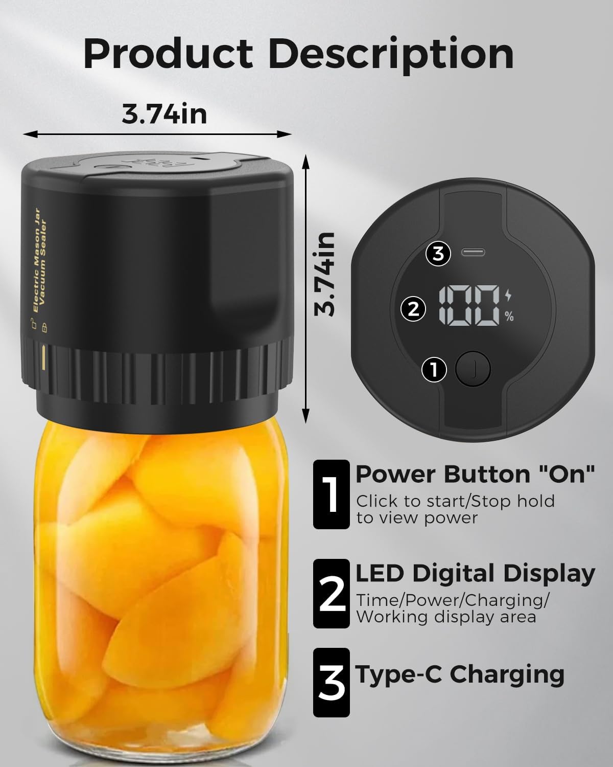 Jar Vacuum Sealer with Cordless One-Button and 10 Lids, Fits Regular Wide Mouth Jars Valideals Outlet