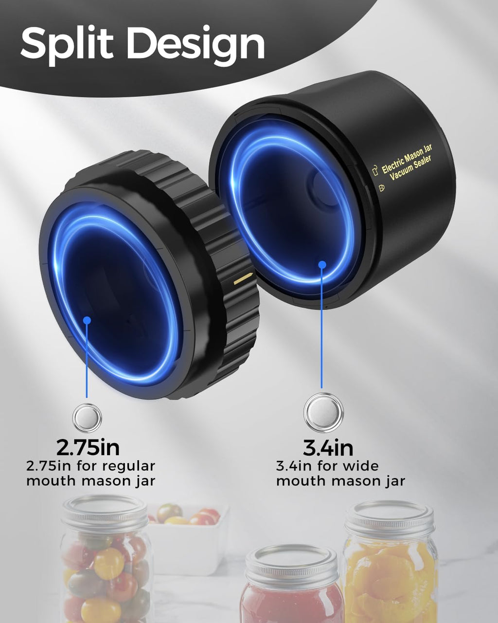 Jar Vacuum Sealer with Cordless One-Button and 10 Lids, Fits Regular Wide Mouth Jars Valideals Outlet