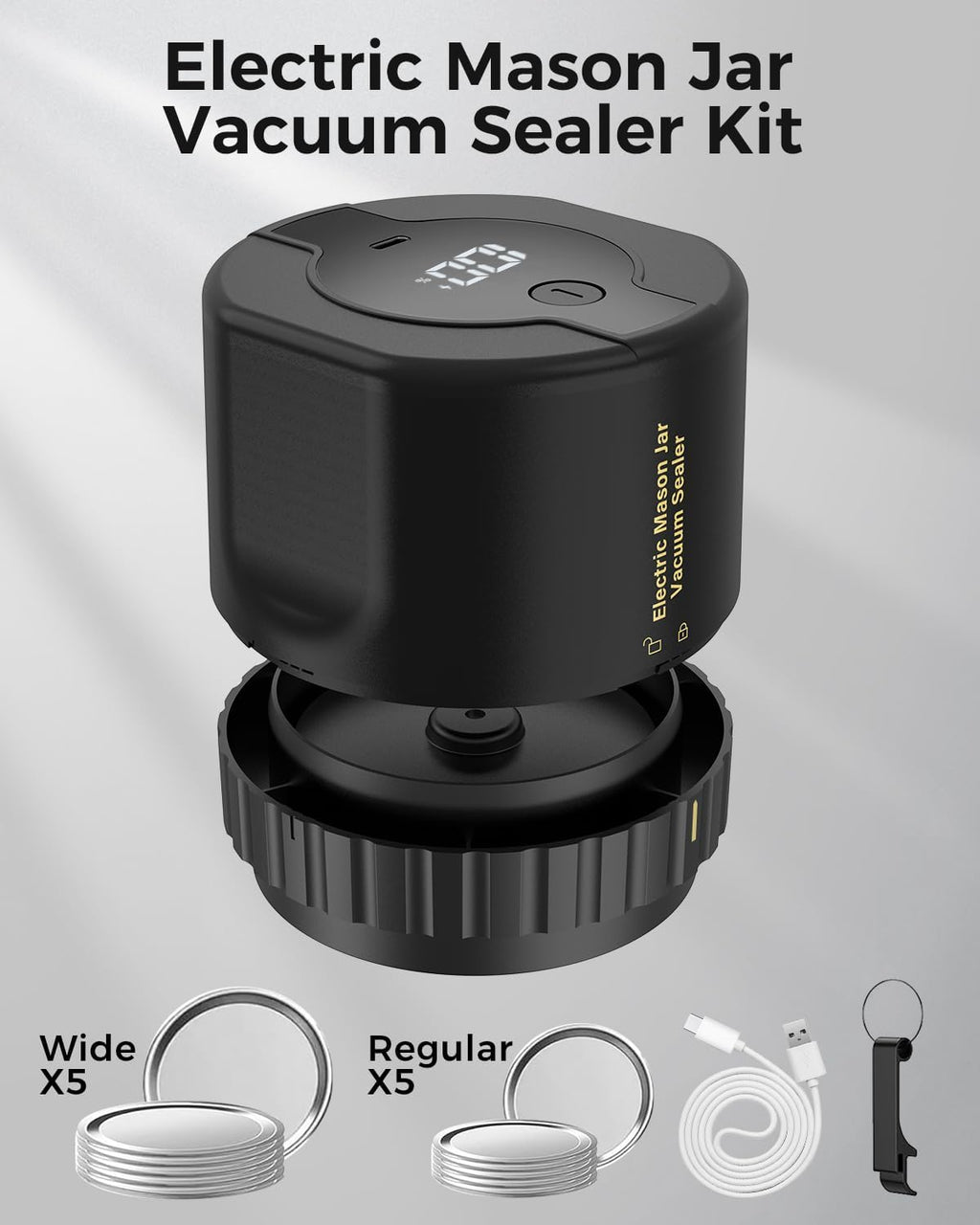 Jar Vacuum Sealer with Cordless One-Button and 10 Lids, Fits Regular Wide Mouth Jars Valideals Outlet