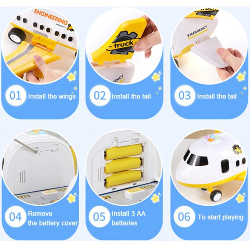 Airplane Playset with Friction-Powered Plane and Sliding Cargo Cabin, 20-Piece XL Set Valideals Outlet