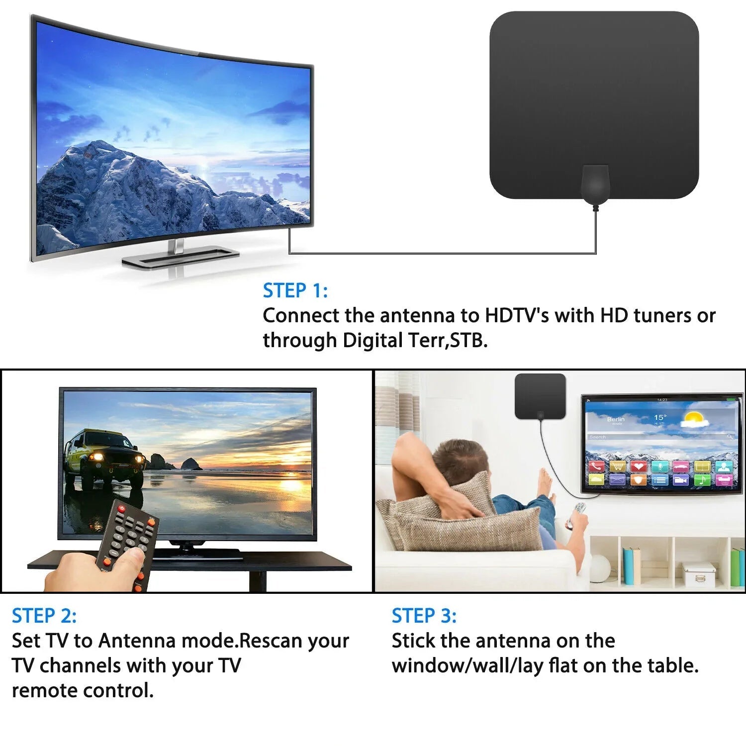 Indoor HDTV Antenna with 37dB Signal Amplifier and 10ft Cable Valideals Outlet