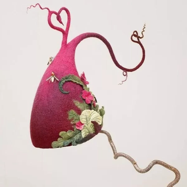 Felt Witch Hat with Handmade Merino Wool and Adjustable Ribbon, Silk Chiffon Trim Valideals Outlet