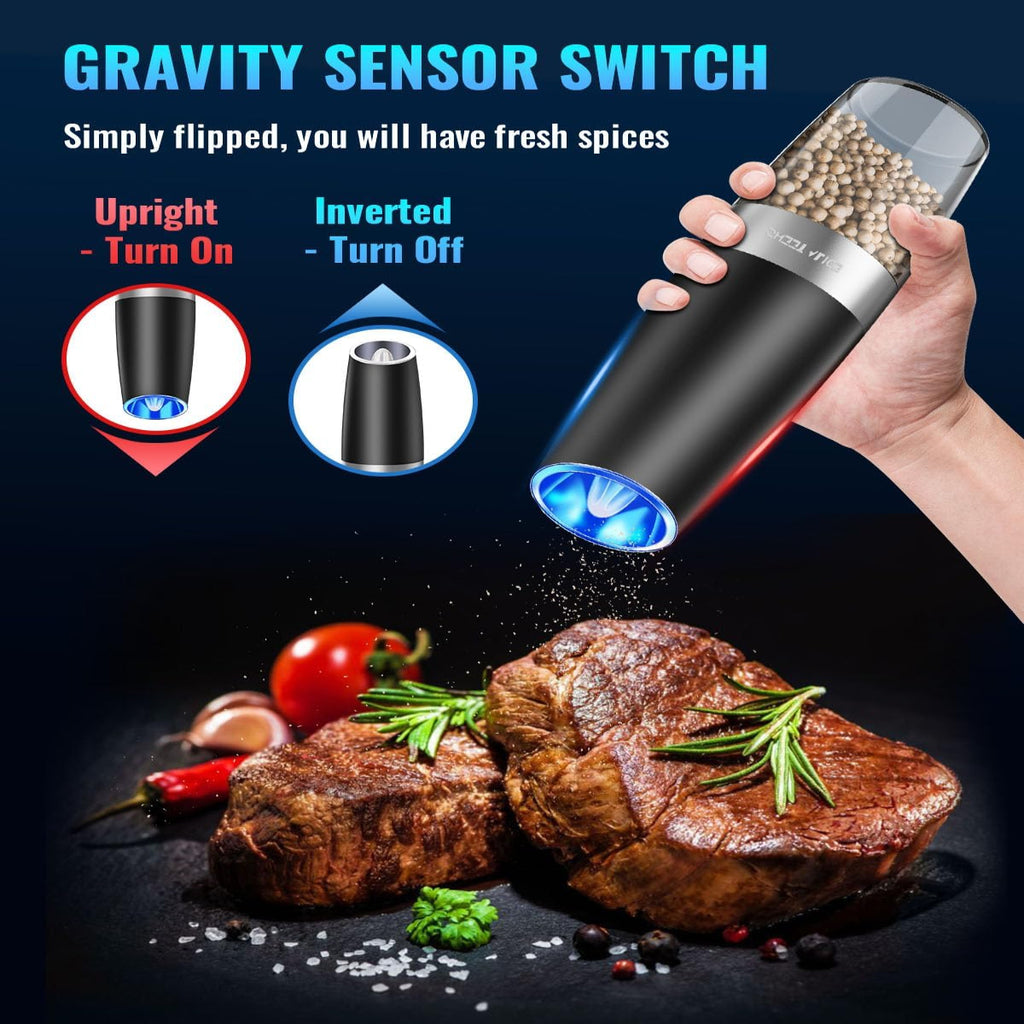 Electric Pepper Grinder with Gravity Sensor Activation and Adjustable Coarseness, LED Light Valideals Outlet