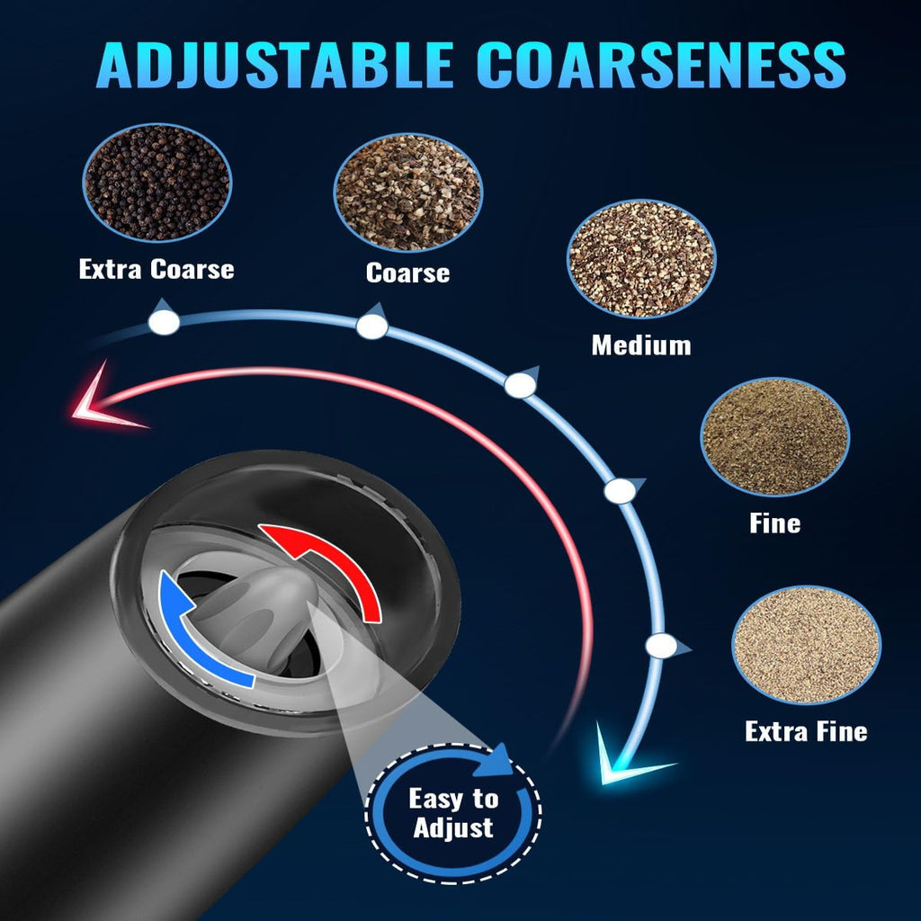 Electric Pepper Grinder with Gravity Sensor Activation and Adjustable Coarseness, LED Light Valideals Outlet