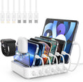 6-Device Charging Station with 7 Mixed Cables and Adjustable Dividers, 60W Total Output Valideals Outlet
