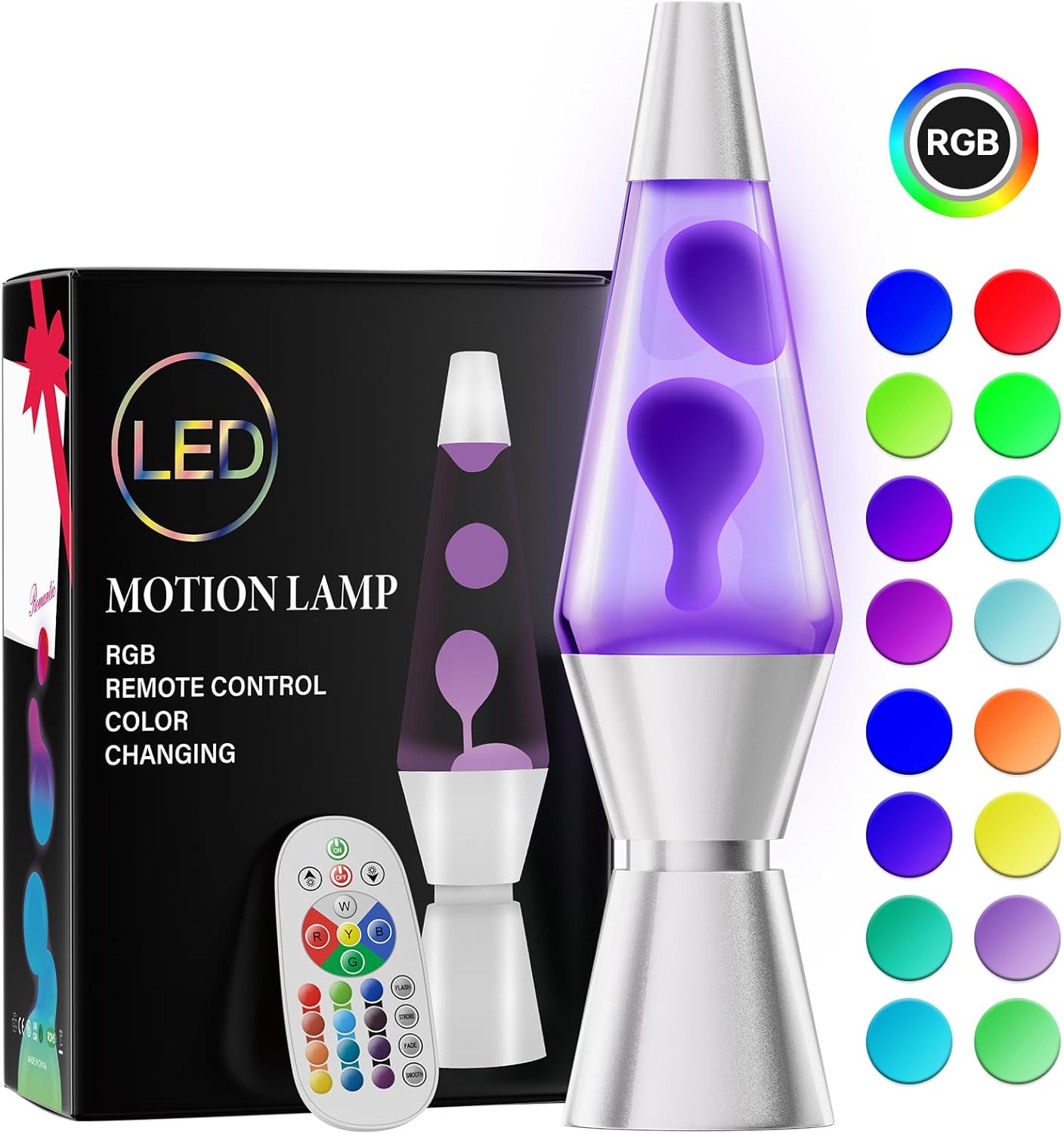 LED Lava Lamp with Remote Control and 17 RGBW Color Modes, Aluminum Base Valideals Outlet
