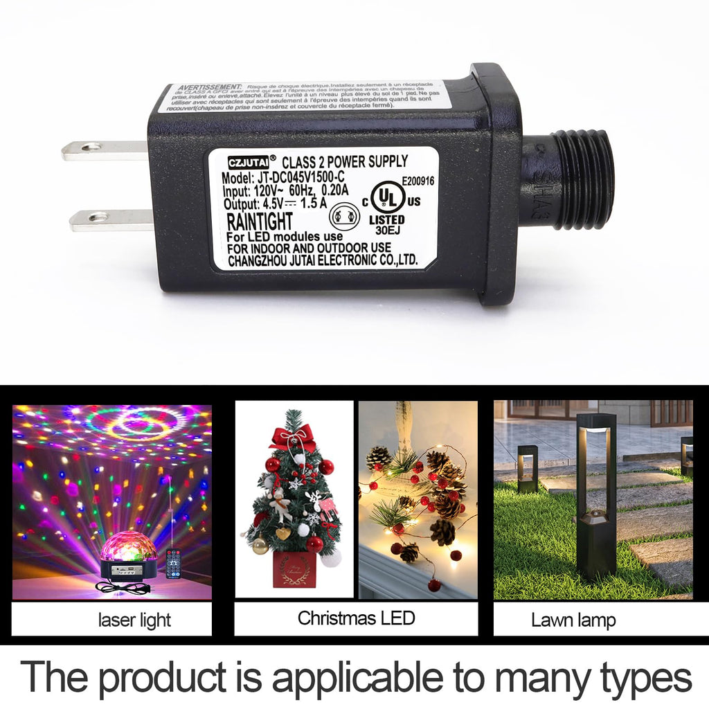 Holiday Light Power Supply with 4.5V 1.5A Output and Low-Profile Black Housing Valideals Outlet
