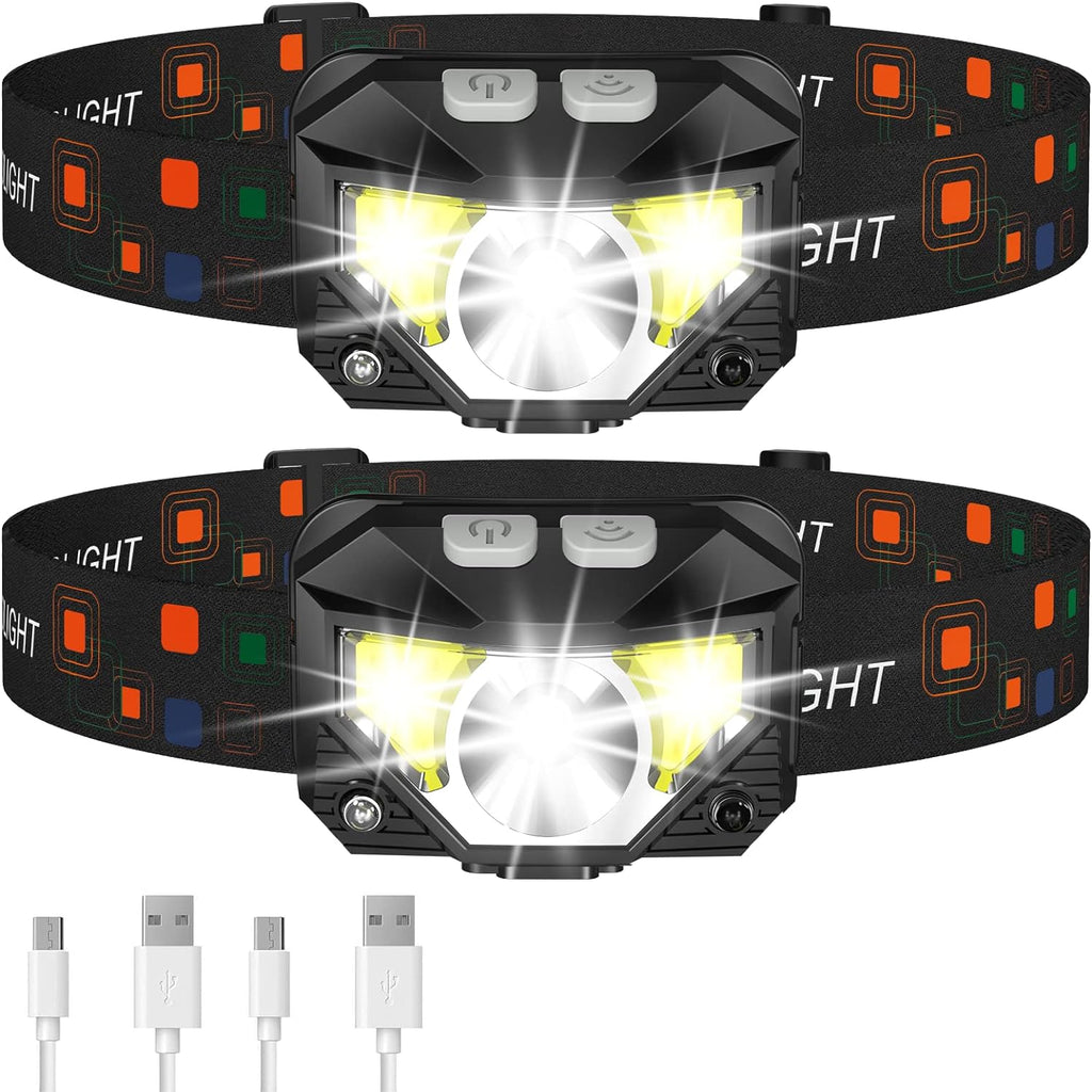 Rechargeable Headlamp with Motion Sensor and 1200-Lumen Output, 2-Pack Valideals Outlet