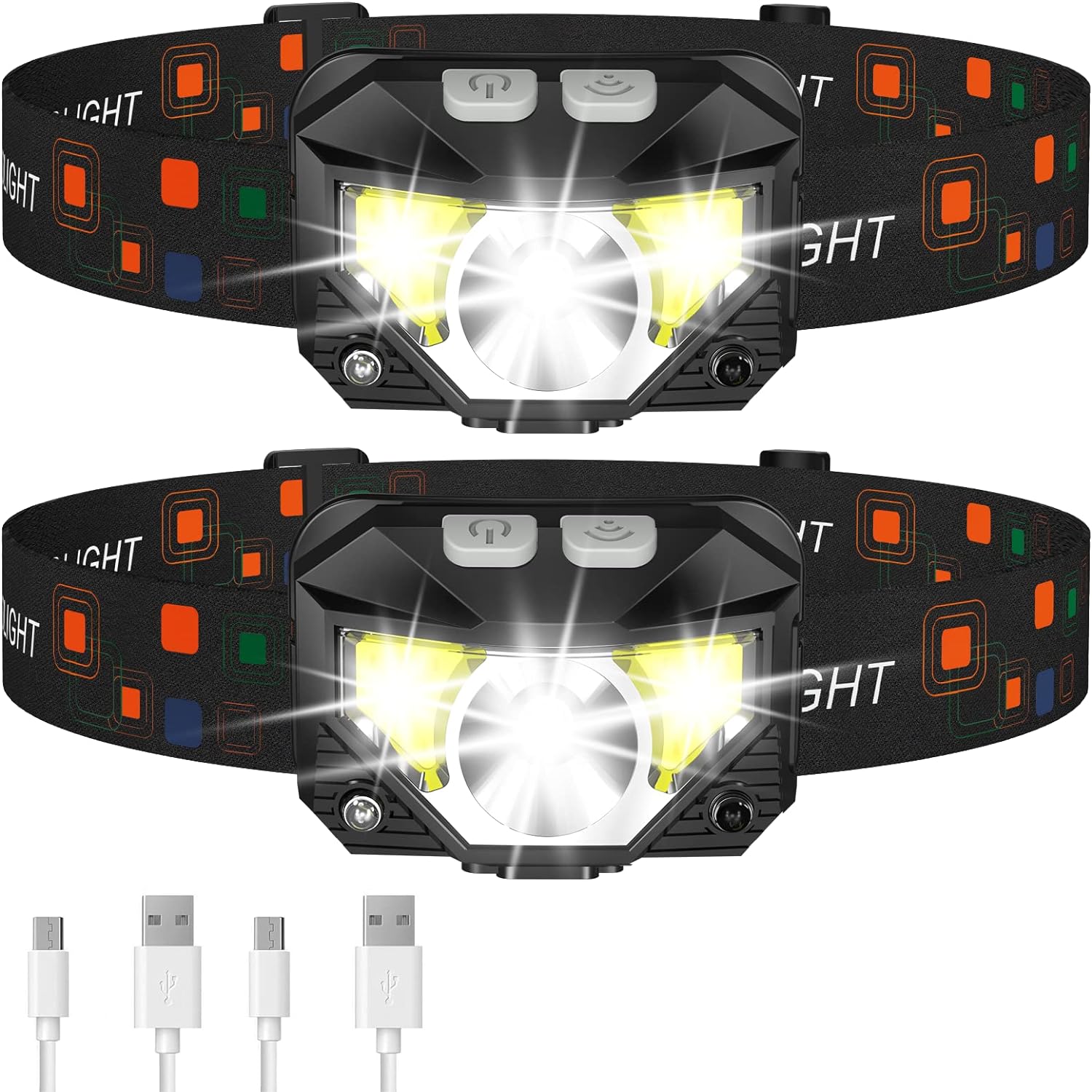 Rechargeable Headlamp with Motion Sensor and 1200-Lumen Output, 2-Pack Valideals Outlet