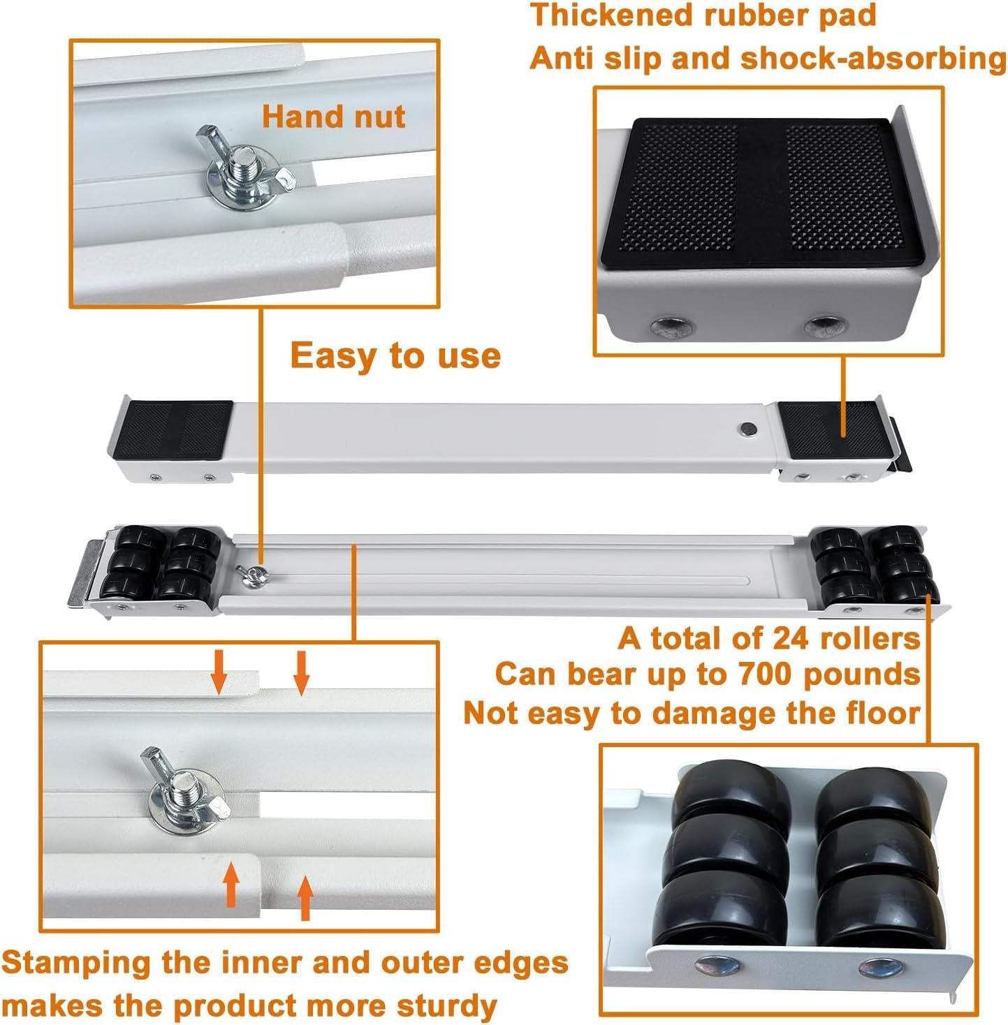 Adjustable Appliance Dolly with 24 Wheels and Dual Brake Locks, 661lb Capacity Valideals Outlet