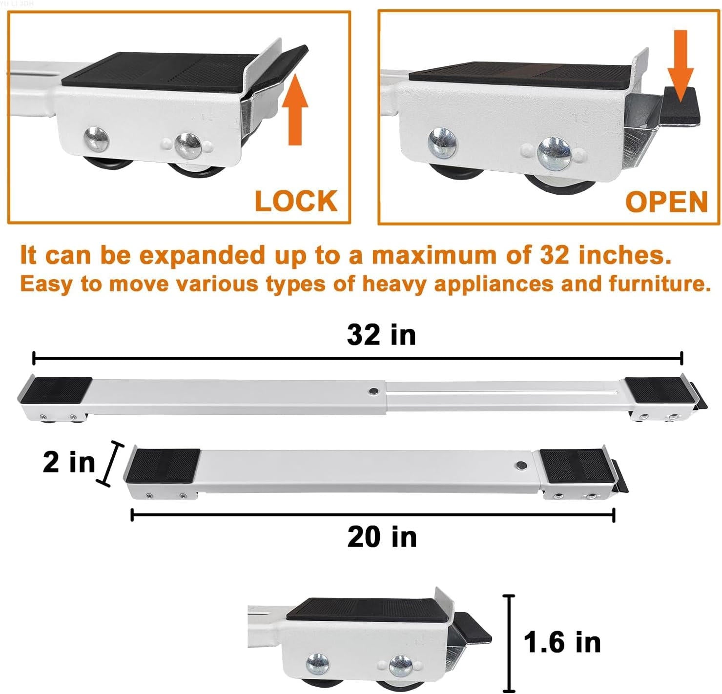 Adjustable Appliance Dolly with 24 Wheels and Dual Brake Locks, 661lb Capacity Valideals Outlet