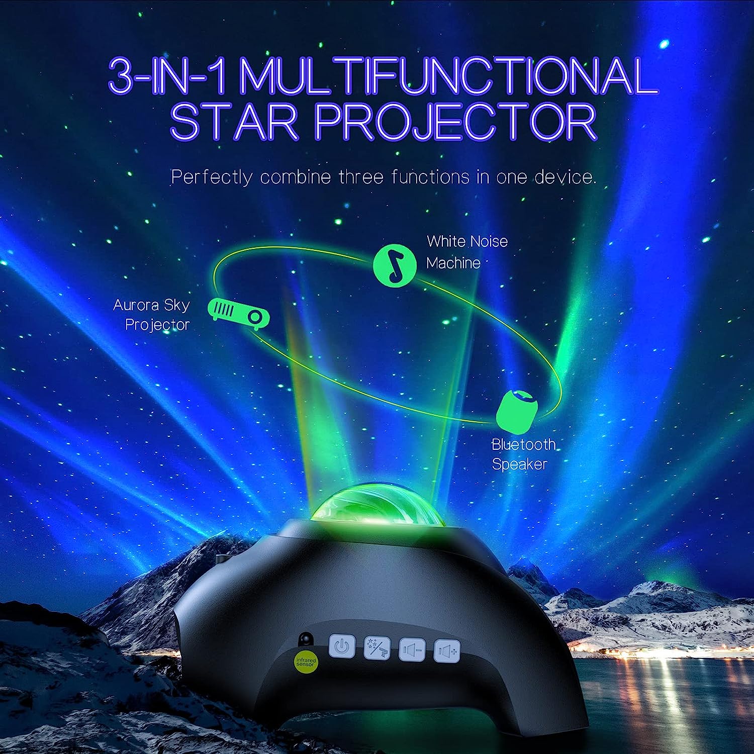 Northern Lights Projector with Dual Lens and Bluetooth Speaker, 16 Light Patterns Valideals Outlet