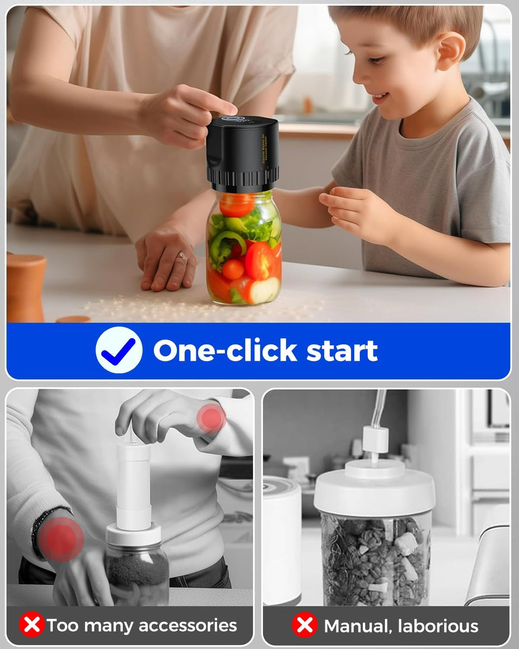 Jar Vacuum Sealer with Cordless One-Button and 10 Lids, Fits Regular Wide Mouth Jars Valideals Outlet