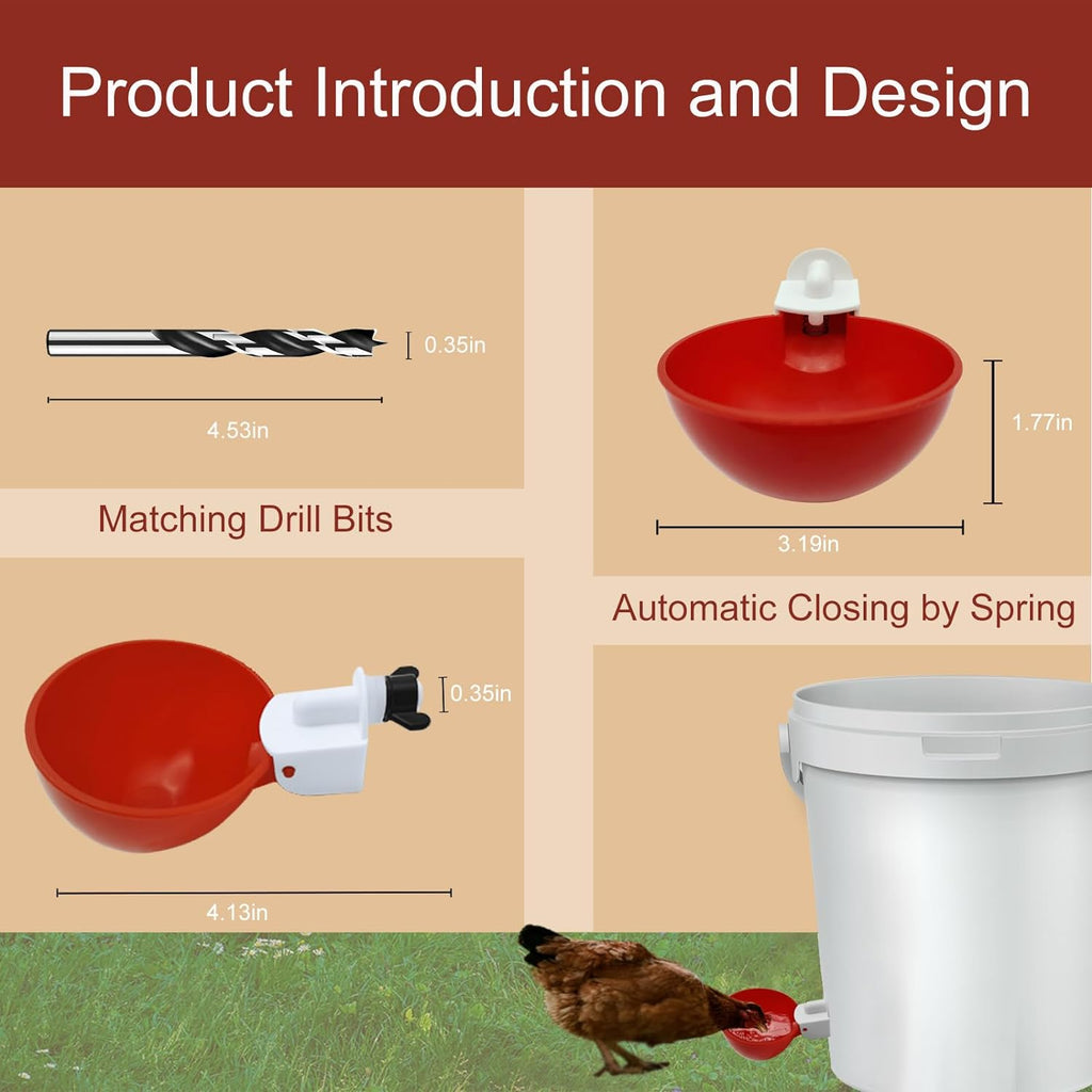 Gravity Fed Poultry Waterer with Spring Valve and Dual Rubber Seal, 10 Pack Valideals Outlet