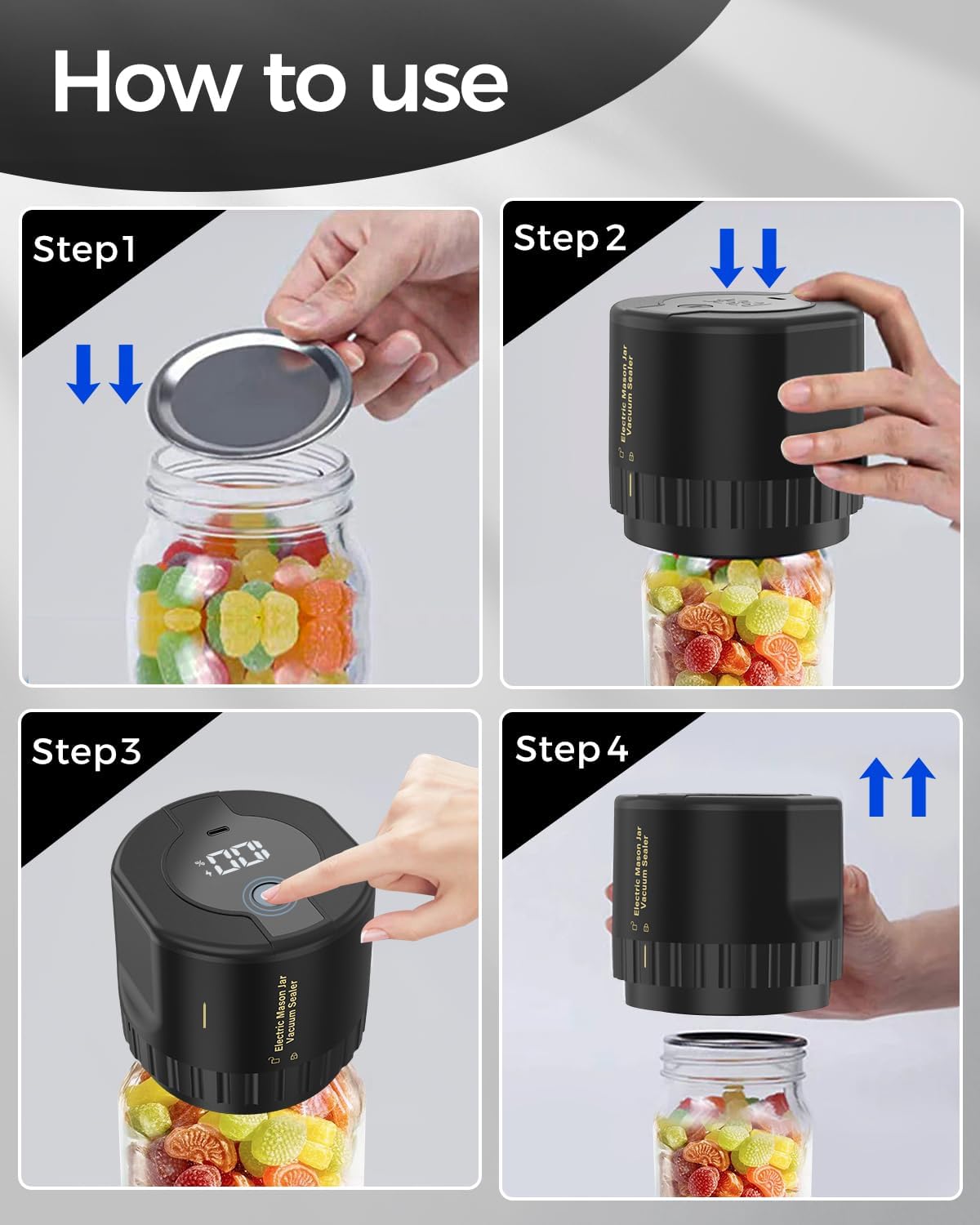 Jar Vacuum Sealer with Cordless One-Button and 10 Lids, Fits Regular Wide Mouth Jars Valideals Outlet