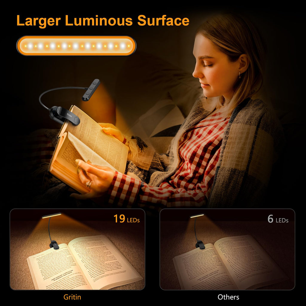 Rechargeable Book Light with 360-Degree Gooseneck and Clip-on, 3 Color Temps Valideals Outlet