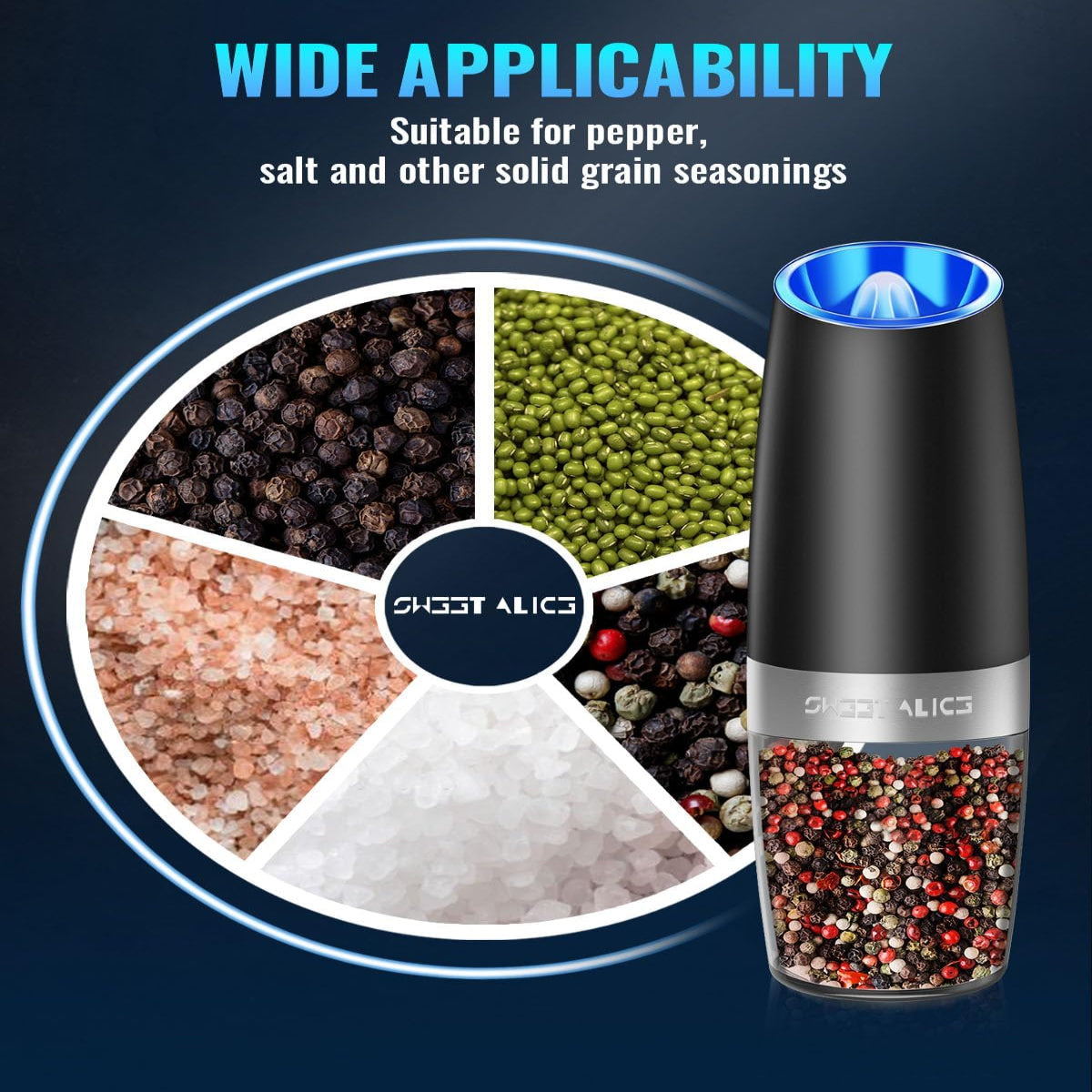 Electric Pepper Grinder with Gravity Sensor Activation and Adjustable Coarseness, LED Light Valideals Outlet