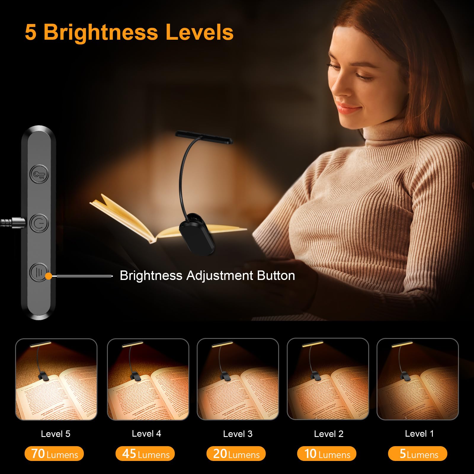 Rechargeable Book Light with 360-Degree Gooseneck and Clip-on, 3 Color Temps Valideals Outlet