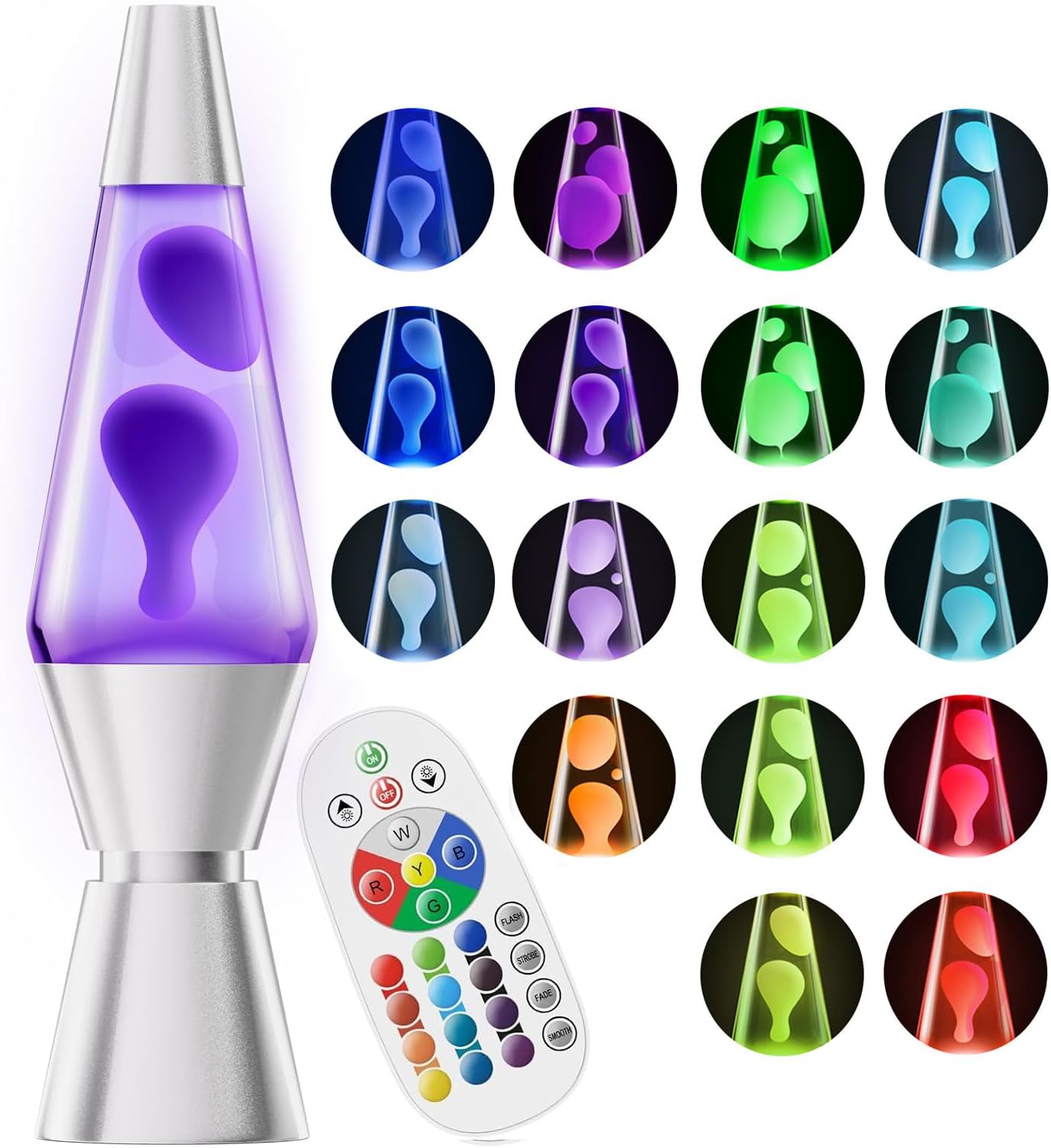 LED Lava Lamp with Remote Control and 17 RGBW Color Modes, Aluminum Base Valideals Outlet