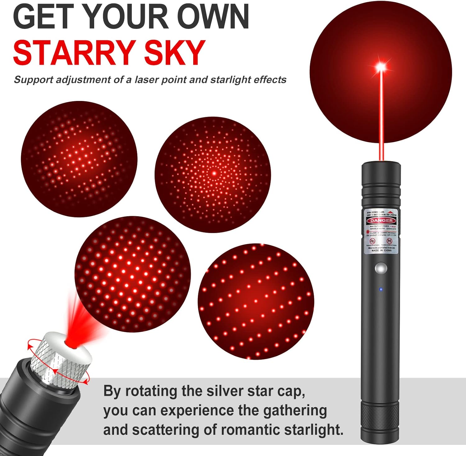 Green Laser Pointer with Rotating Star Cap and Rechargeable Battery, 2000ft Range Valideals Outlet