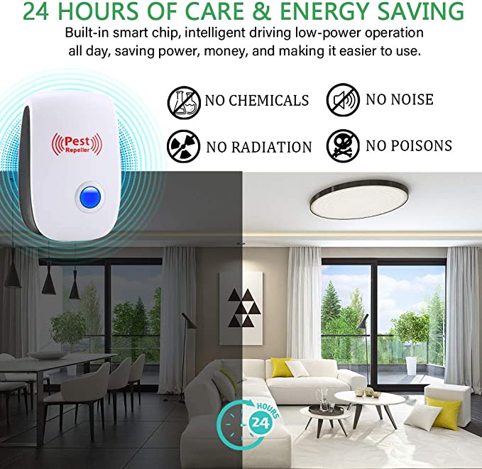 Ultrasonic Pest Repeller with Alternating Frequencies and LED Indicator, 100-800 Sq Ft Valideals Outlet