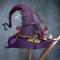 Felt Witch Hat with Handmade Merino Wool and Adjustable Ribbon, Silk Chiffon Trim Valideals Outlet