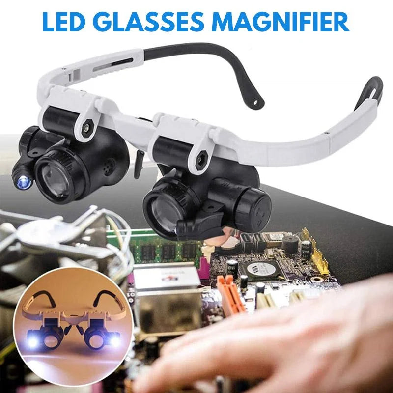 Headband LED Magnifier with 3 Interchangeable Lenses and Dual LED Lights, 8x 15x 23x Valideals Outlet