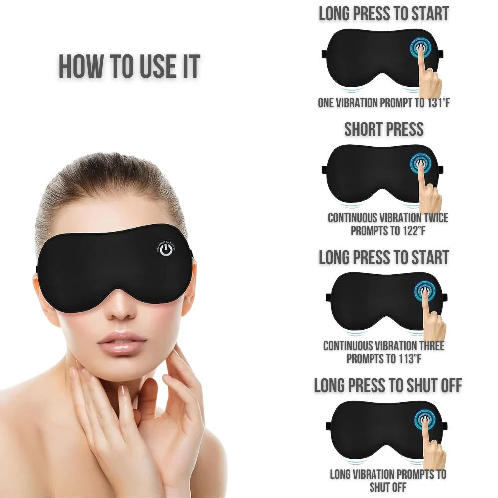 Heated Eye Mask with Rechargeable Battery and Detachable Silk Cover, Waterproof Travel Bag Valideals Outlet