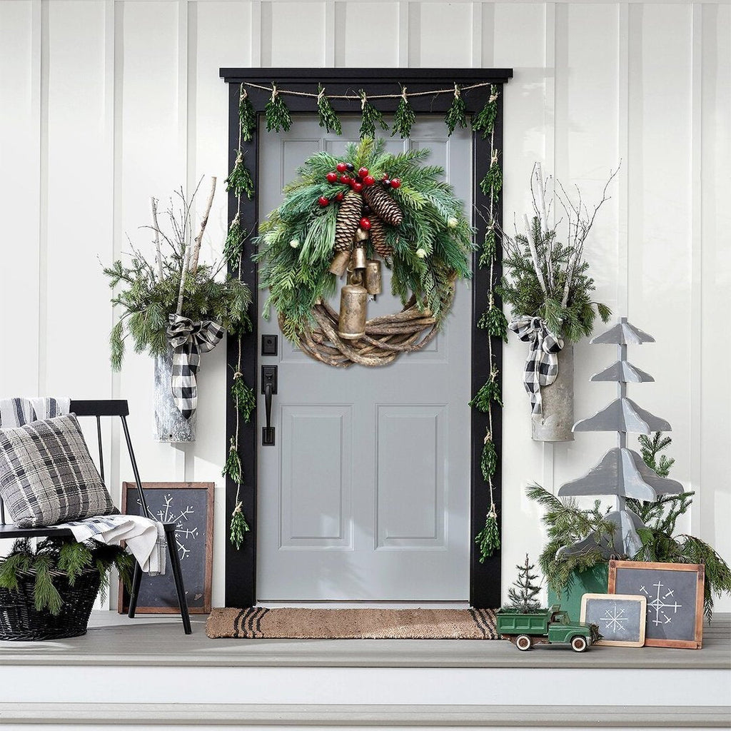 Christmas Wreath with Gold Bells and Pinecones, 17-Inch Rustic Vine Base Valideals Outlet