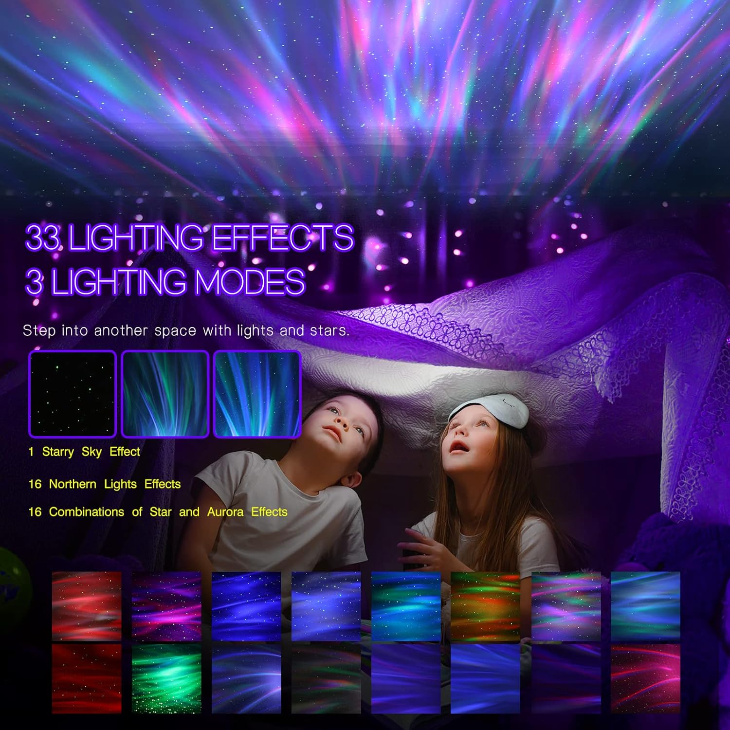 Northern Lights Projector with Dual Lens and Bluetooth Speaker, 16 Light Patterns Valideals Outlet