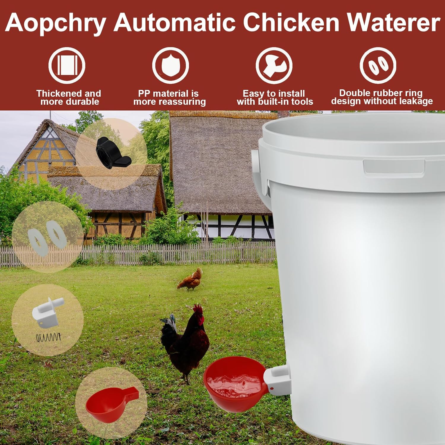 Gravity Fed Poultry Waterer with Spring Valve and Dual Rubber Seal, 10 Pack Valideals Outlet