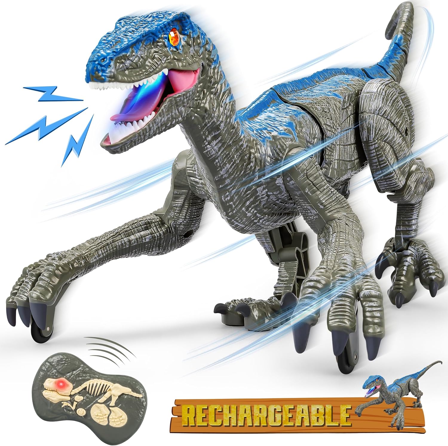 Remote-Controlled Dinosaur Toy with Roaring Sound and Flashing Lights, Rechargeable 17.7in Valideals Outlet