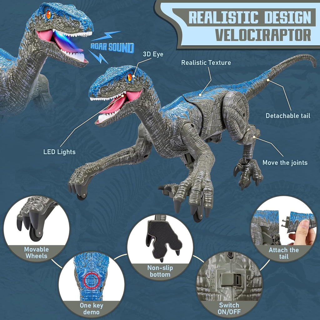 Remote-Controlled Dinosaur Toy with Roaring Sound and Flashing Lights, Rechargeable 17.7in Valideals Outlet