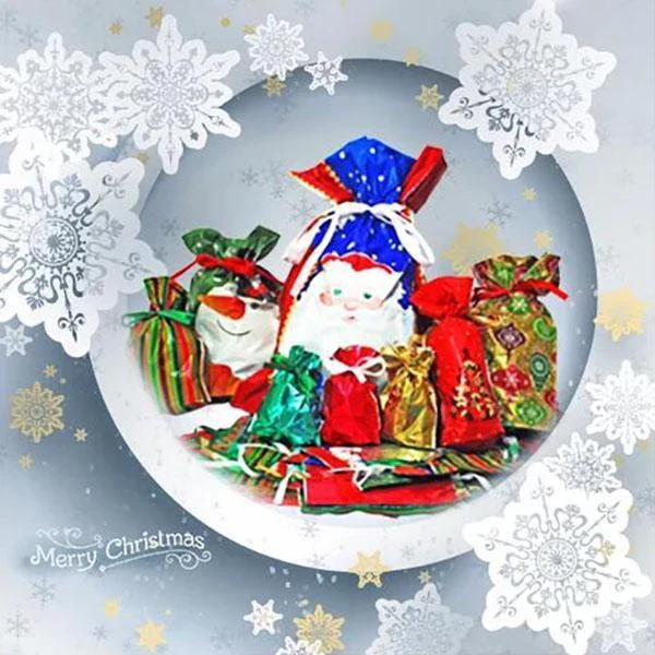 Drawstring Gift Bags with Integrated Ribbon and Laminated Finish, 3 Sizes, Holiday Designs Valideals Outlet
