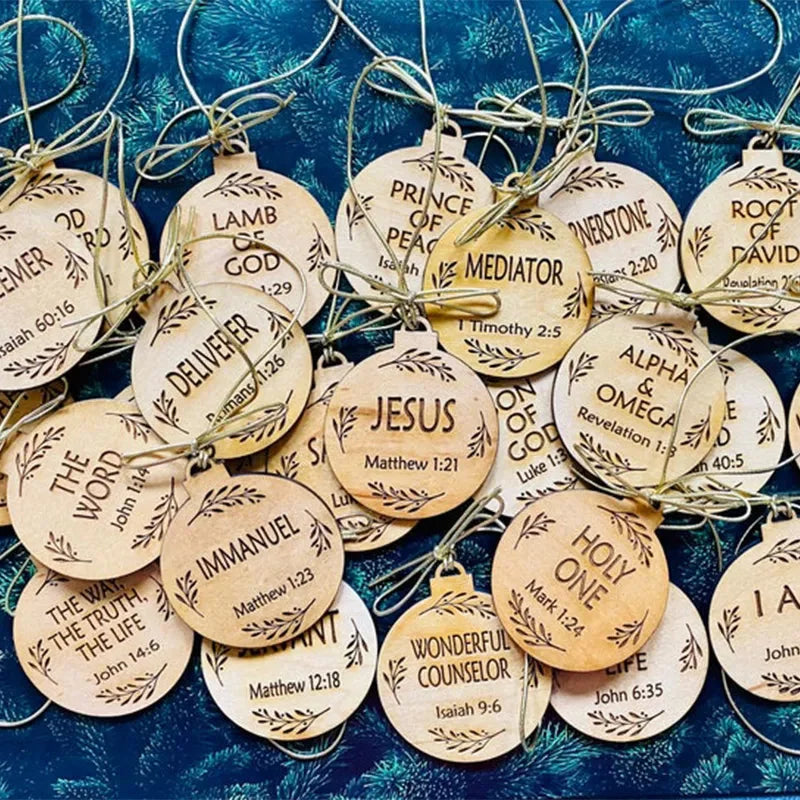 Advent Ornaments with Engraved Wooden Discs and Numbered 24-Count Set, Storage Pouch Valideals Outlet
