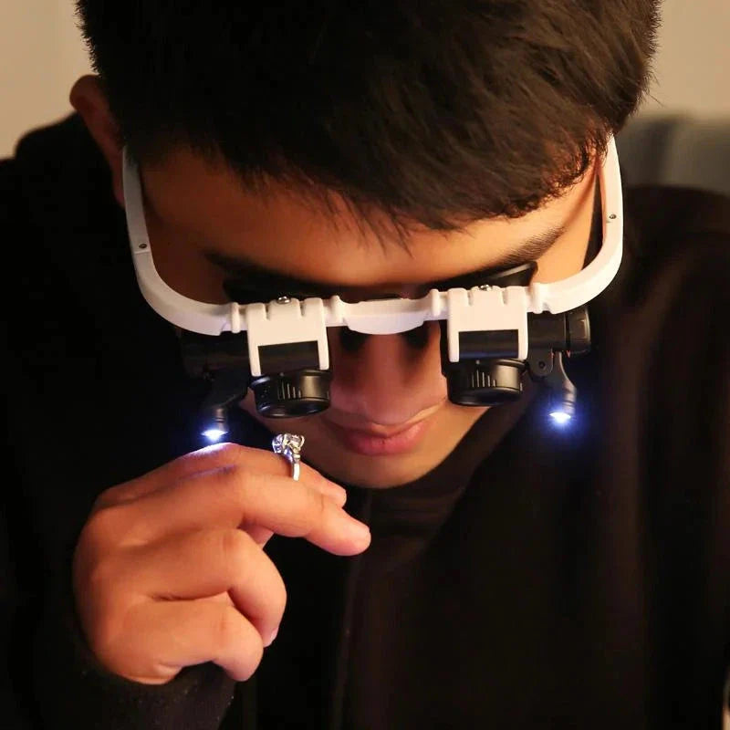 Headband LED Magnifier with 3 Interchangeable Lenses and Dual LED Lights, 8x 15x 23x Valideals Outlet