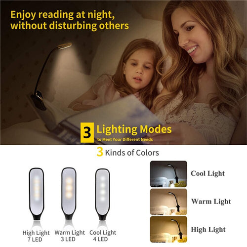 Clip-On Reading Lamp with Rechargeable Battery and Adjustable Neck, 3 Color Modes Valideals Outlet